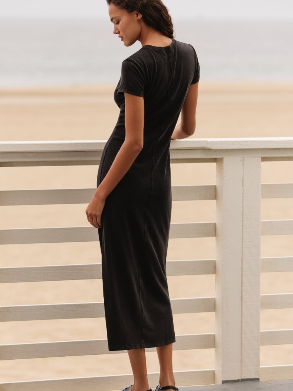 L*Space Women S Black Lyocell Ruched Bodycon Maxi Dress Minimalist Y2K Resort